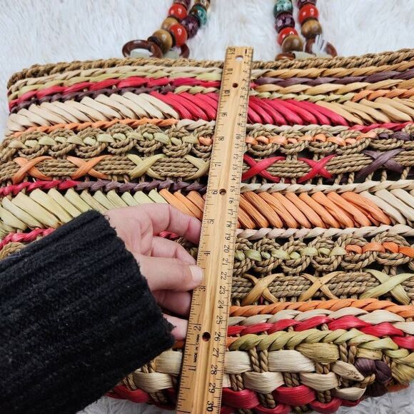 Blue Miami Straw Bag Beaded Handle Boho - Picture 5 of 10